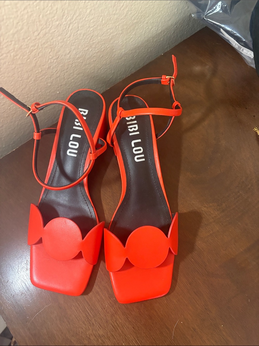Bibi Lou Red Scalloped Ankle-Strap Heels
